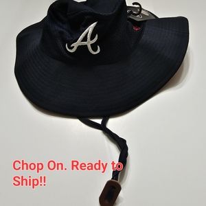 NWT Atlanta Braves 47 Brand  Sun Bucket Hat Navy Blue With Chin Strap